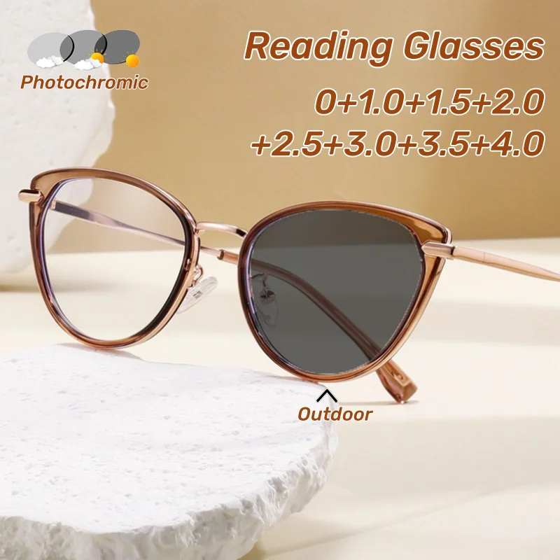

Fashion Cat Eye Photochromic Presbyopia Women's Grade Glasses Ultra Light Personalised Reading Glasses Diopter 0 To +4.0