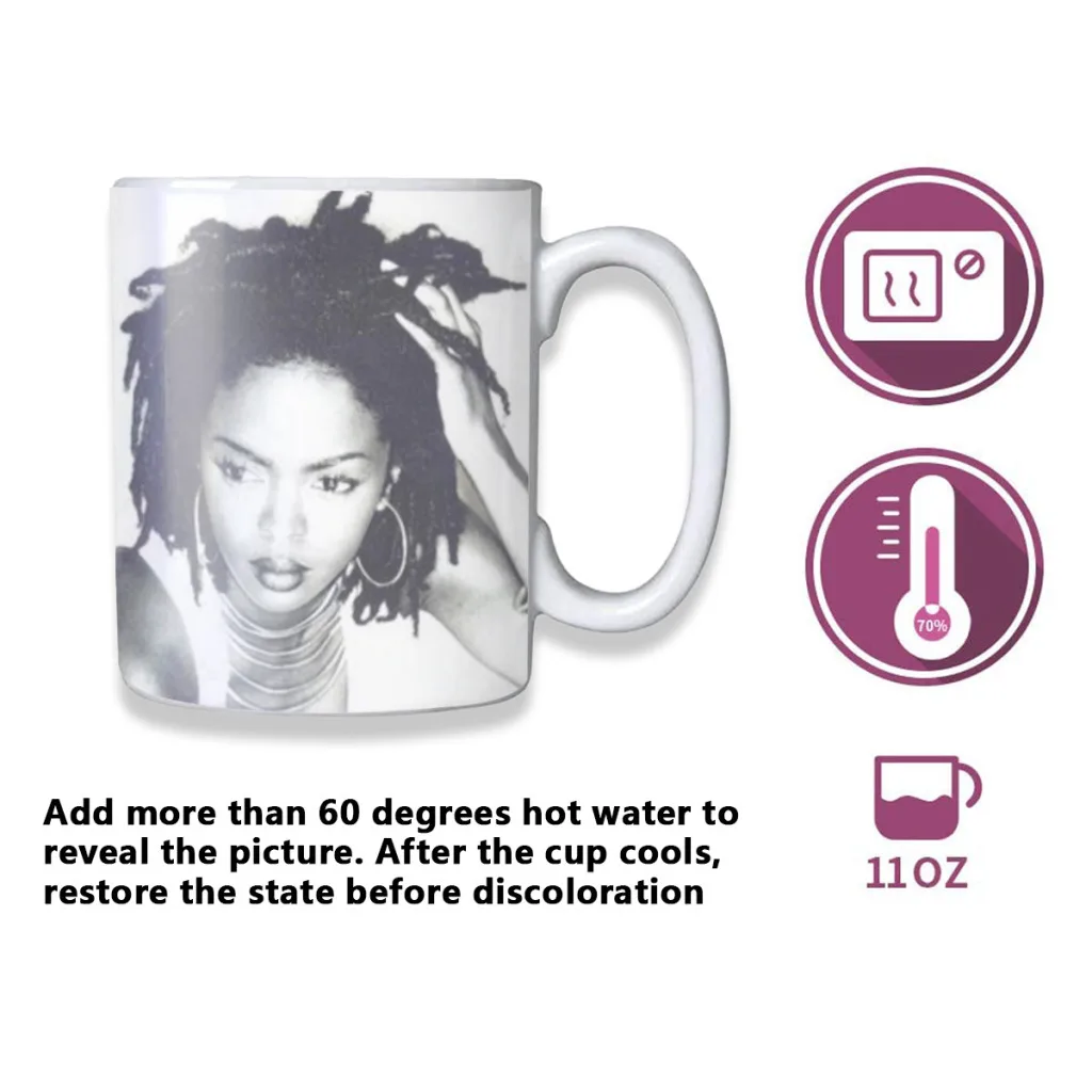 Black White Lauryn Hill Pop Hip Hop Rapper Music Star Free shipping Mug Changing Color Ceramic Coffee Mugs Magic Tea Cup