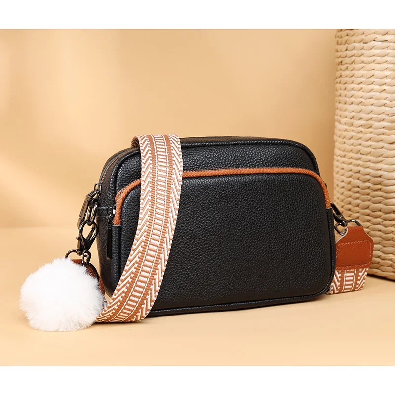 100% cowhide High Quality Genuine Leather Women Crossbody Shoulder Bags Luxury Solid color Cow Leather Handbag Female Messenger