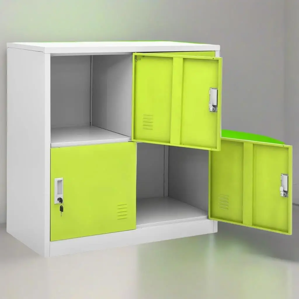 Light Gray & Green Locker Cabinet - 35.4x17.7x36.4 Steel Storage Solution