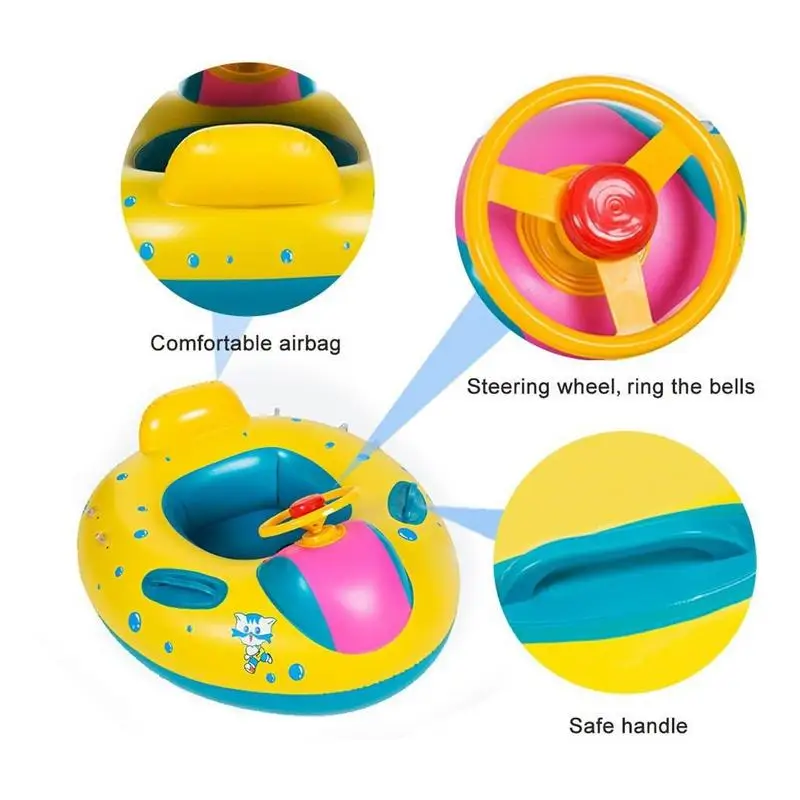 Babyzwemvlotter Opblaasbaar strandspeelgoed voor peuters Babyvlotter met zonwering Luifel en console Stuurwiel voor kinderen buiten