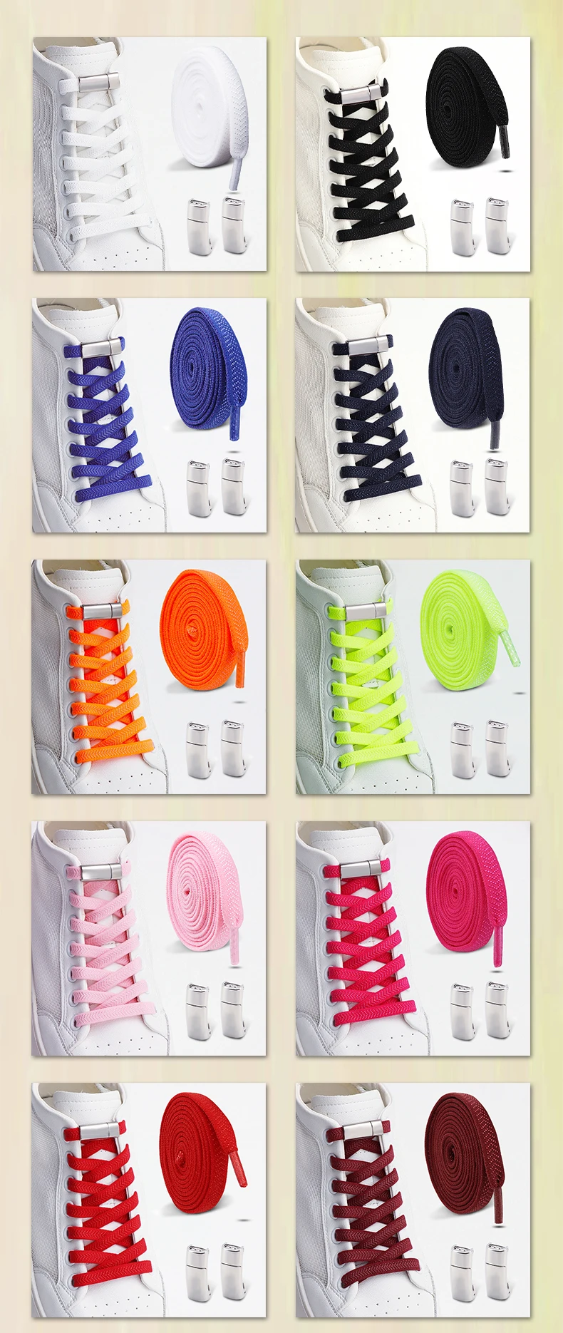 Flache, elastische Schnürsenkel ohne Binden für Sneaker mit Metallverschluss – Einheitsgröße, passend für Kinder und Erwachsene. – Detail 8