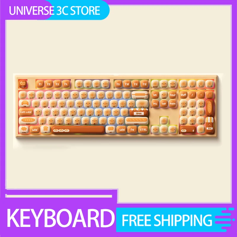 Akko Mg108b Mechanical Keyboard Three Mode Rgb Hot-Swap Steamed Bun Paradise Customized Cute Accessories For Gamer Office