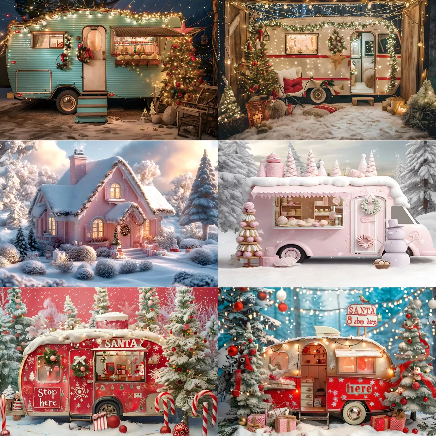 Winter Snow Covered Bus Backgrounds Camping Forest Christmas Car Children Family Portrait Photography Trees Gift Poster Prop