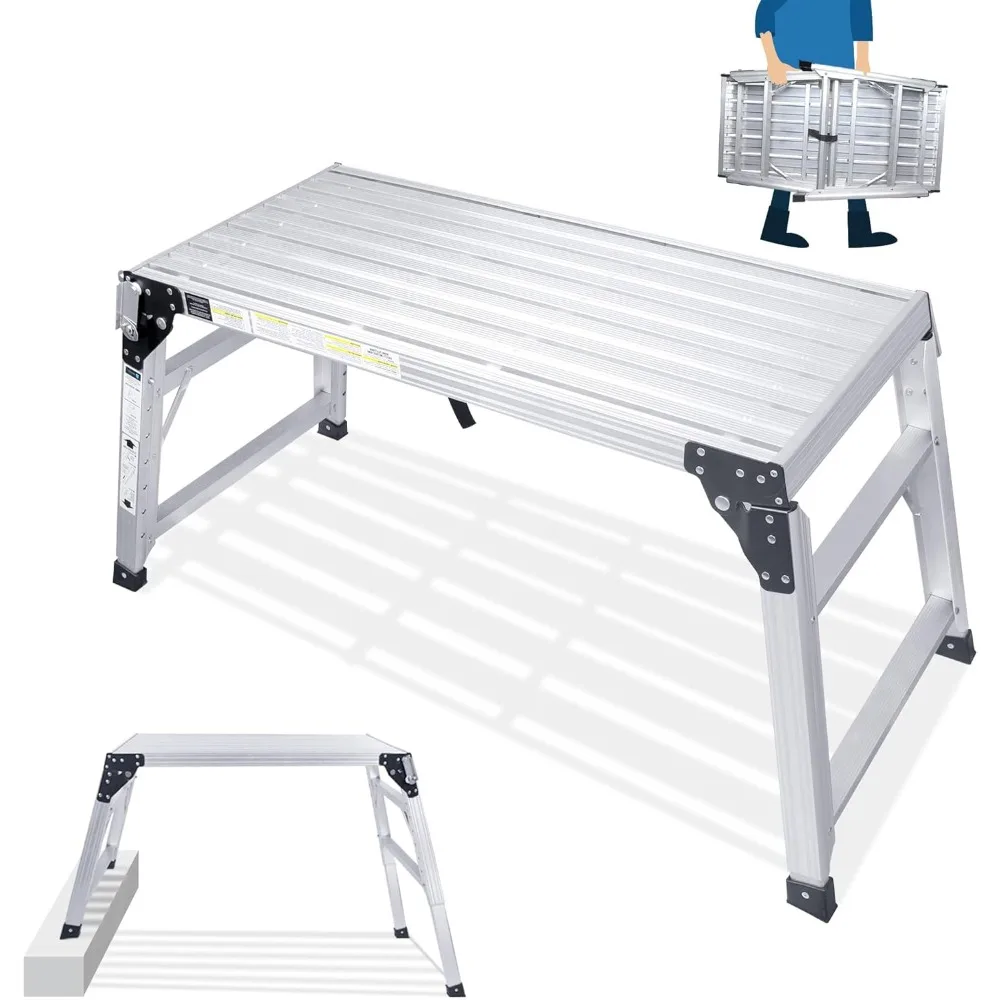 Plataforma de trabalho ajustável, escada de alumínio dobrável portátil de 39,4 "x 18,5", plataforma de andaime de capacidade 330 lbs resistente