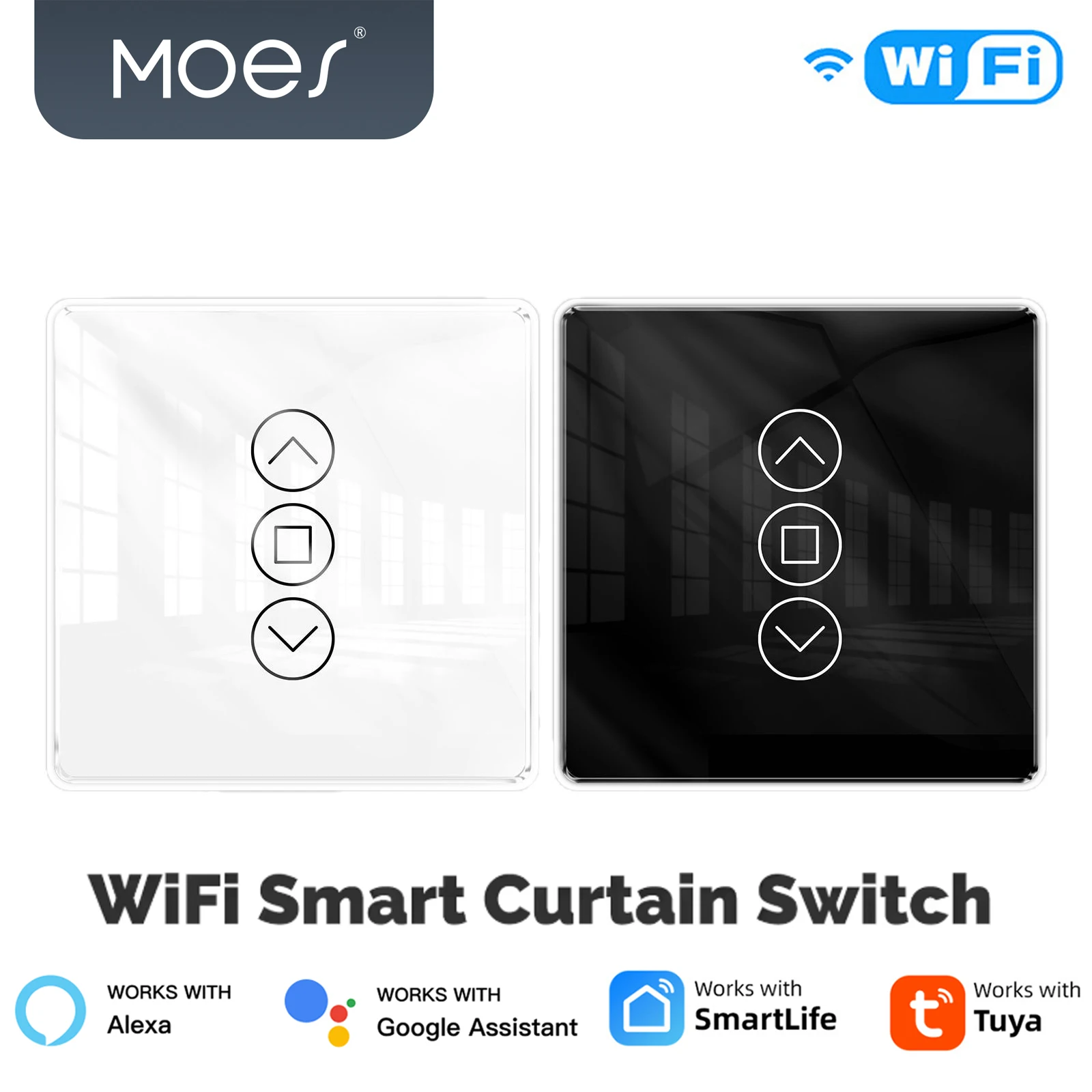 

MOES Tuya WiFi Smart 2.5D дуговой стеклянный сенсорный переключатель для жалюзи Приложение Smart Life работает с Alexa Google Home