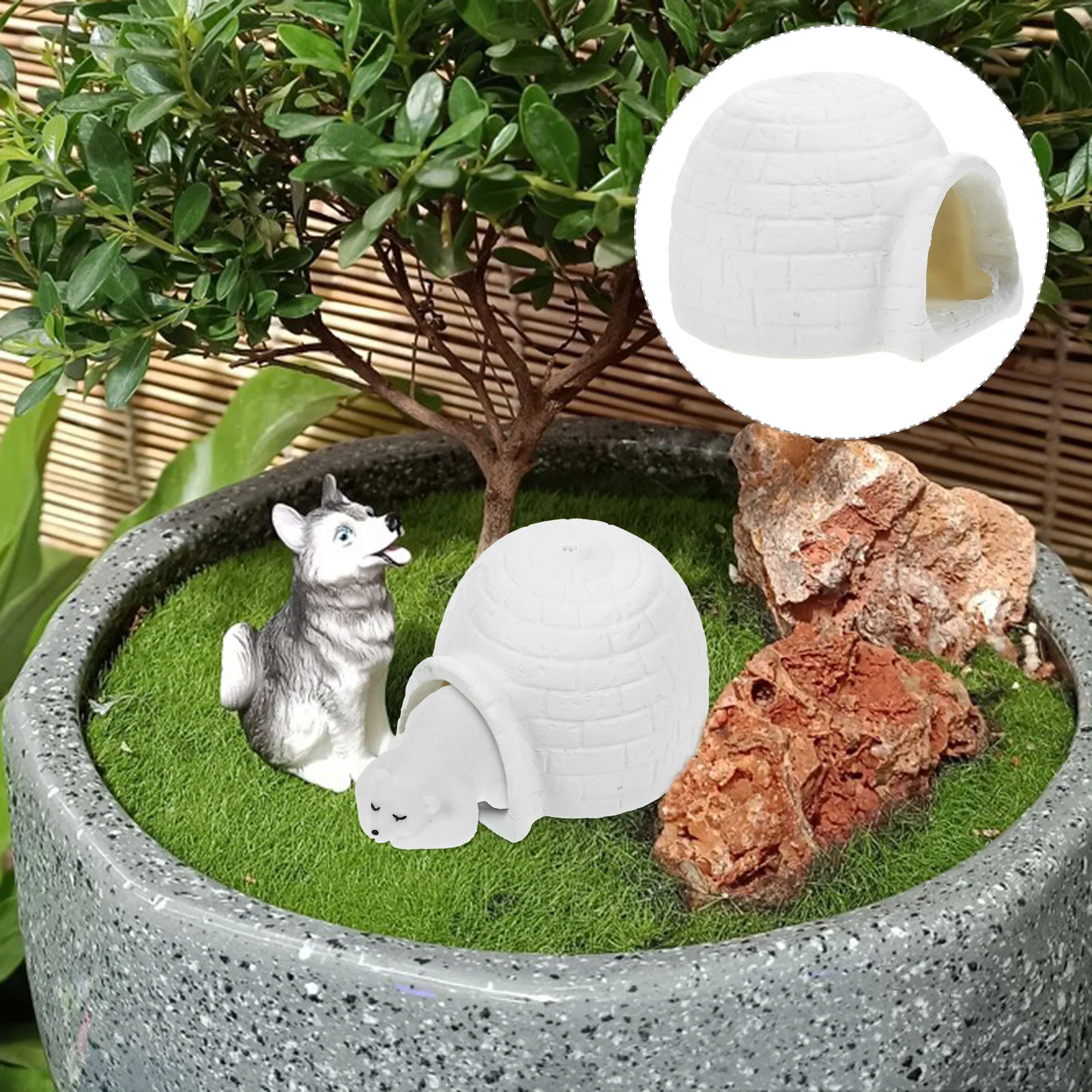 Simulazione igloo in miniatura Giocattoli per bambini Decorazione della casa del ghiaccio Caffè Resina animale polare realistica