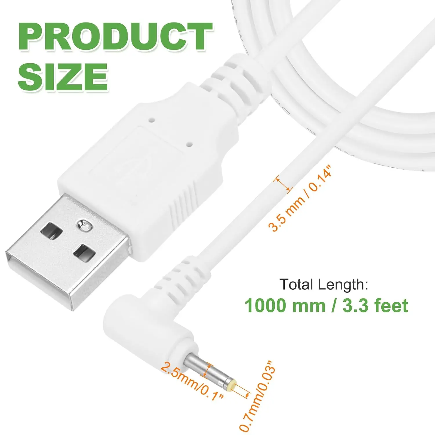 USB A Type Male to DC,L-Shaped Head Power Connector Cable USB to DC 2.5 x 0.7 mm 5V Power Cable Plug Charger Connector Adapter