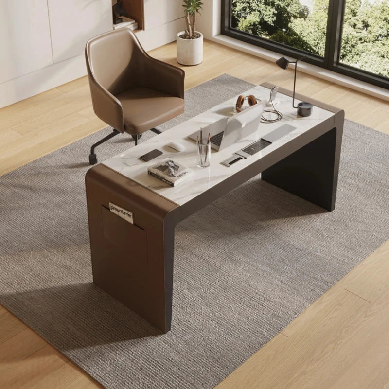

Italian slate desk saddle leather computer desk modern simple home study desk