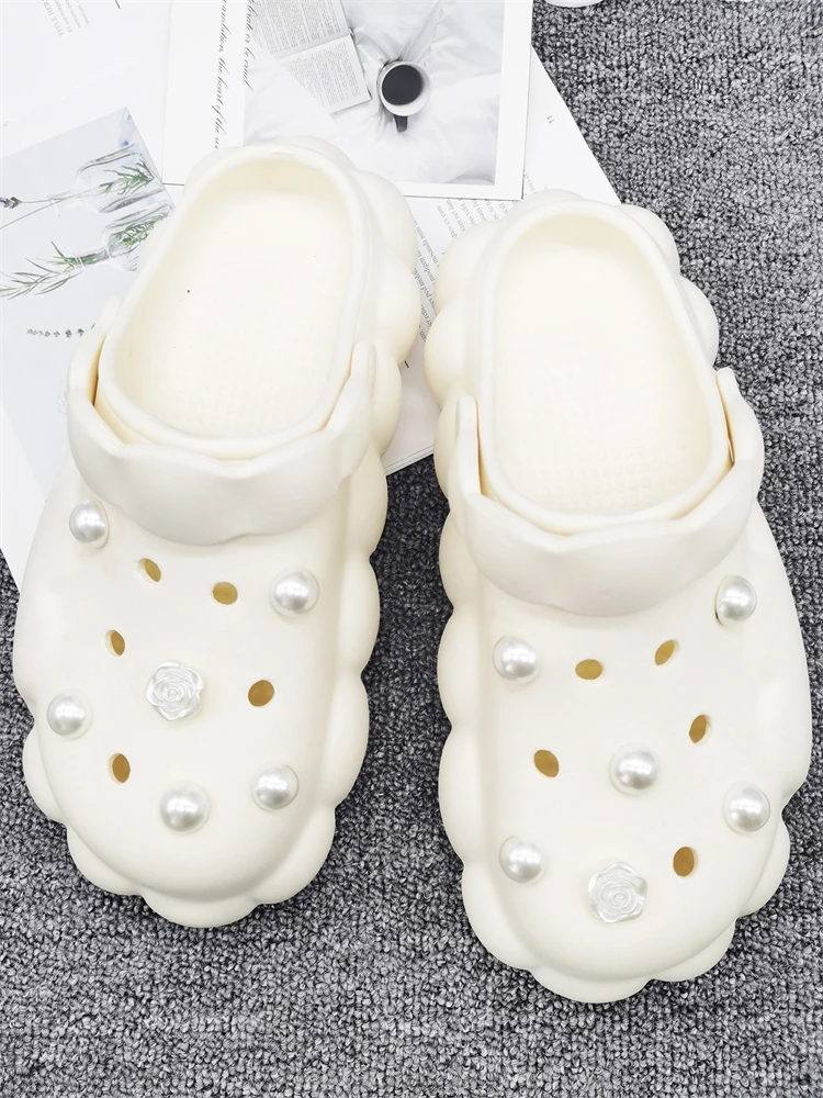 12PCS Schuh Charms Zubehör DIY Clogs Schnalle Elegante Imitation Perlen Blumen Dekoration Fit Frauen Strand Tasche Sandalen Party geschenk – Detail 4