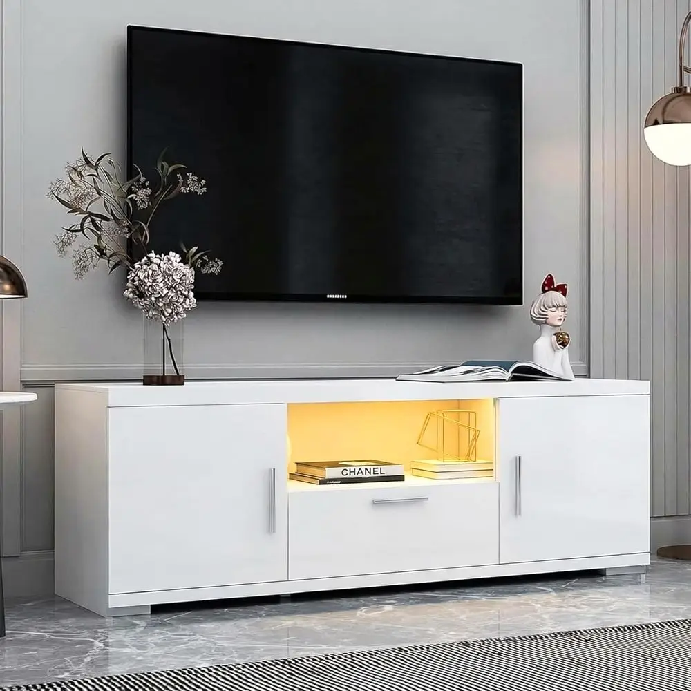 

51 LED TV Stand with RGB Lighting, Glass Shelves, and Ample Storage for 32-55 Inch TVs