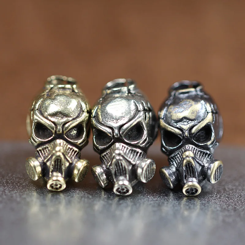 Biochemical Skull Head Brass Knife Beads Vintage Punk Gas Mask Skeleton Face EDC Paracord DIY Keychain Pendant Accessories Gifts