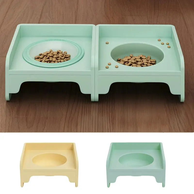 

Raised Cat Bowls For Indoor Cats Spliceable Cat Food Bowl Elevated Cat Accessories Pet Cage Bowls Square Promotes Healthy Eating