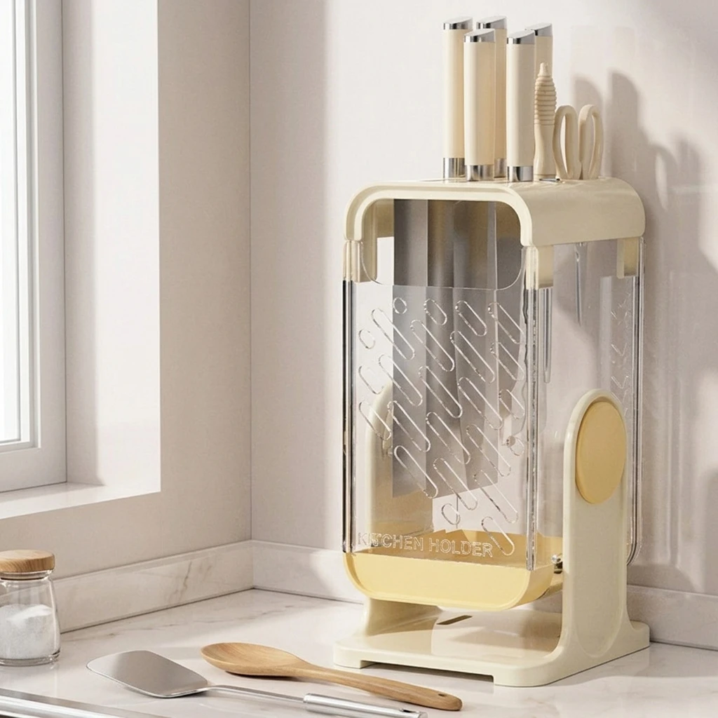 

Rotating Knife Holder Wall Mounted Kitchen Organizer With Drainage Function For Utensils