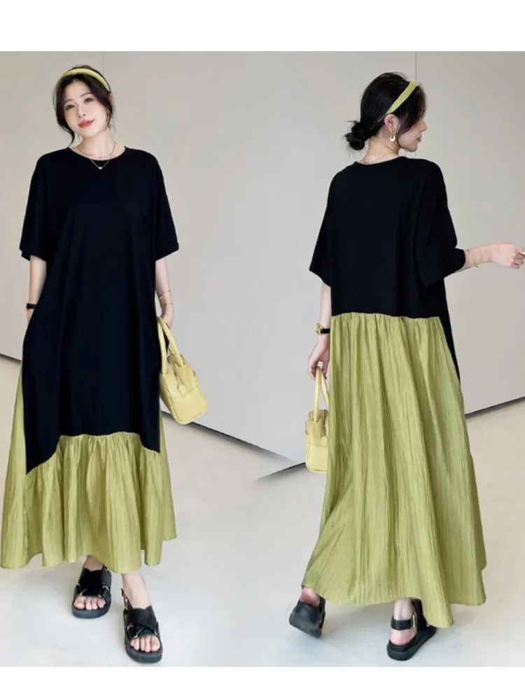 Oversize letnia sukienka plisowana damska koreańska luźna elegancka sukienka damska w stylu vintage z krótkim rękawem wakacyjna kobieca sukienka Vestidos