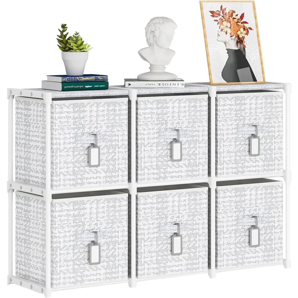 

Cube Storage Organizer Shelf with 6 Printed Bins + Labels, Cubby Storage Organizer with Bins, Large Capacity Shelves