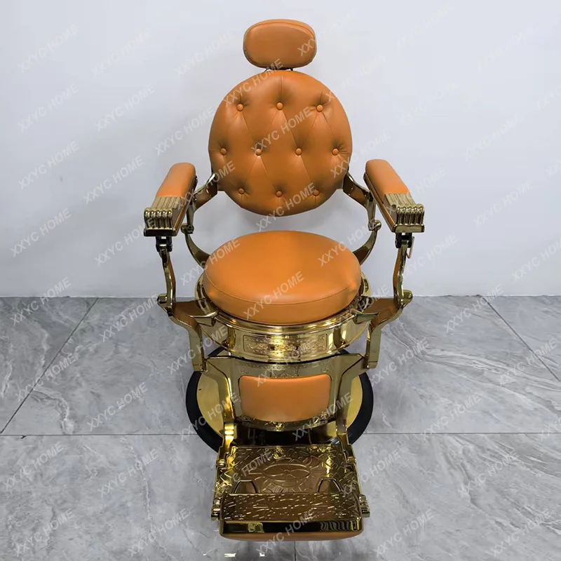 ML Retro gold barber chair, special hair salon for barber shop, shaving and trimming chair can be reclined
