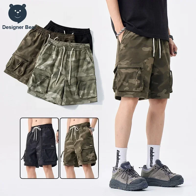 

2026 New Summer Thin Camo Men's Cargo Shorts Baggy Versatile Knee Length Zipper Multi-Pocket Work Shorts Male Outdoor Streetwear