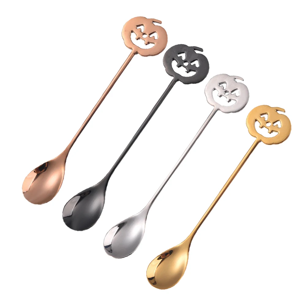 

4pcs European Style Pumpkin Shaped Stainless Steel Coffee Spoons Dessert Stirring Sugar Honey Sundae Spoon Kitchen Barware Use