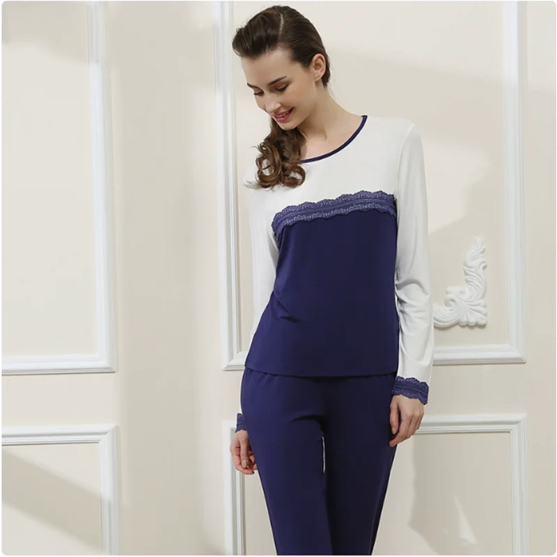 

Весенне-осенние женские милые пижамные комплекты, женские кружевные пижамные комплекты, женская модальная хлопковая одежда для сна, костюм с длинными рукавами, домашняя одежда