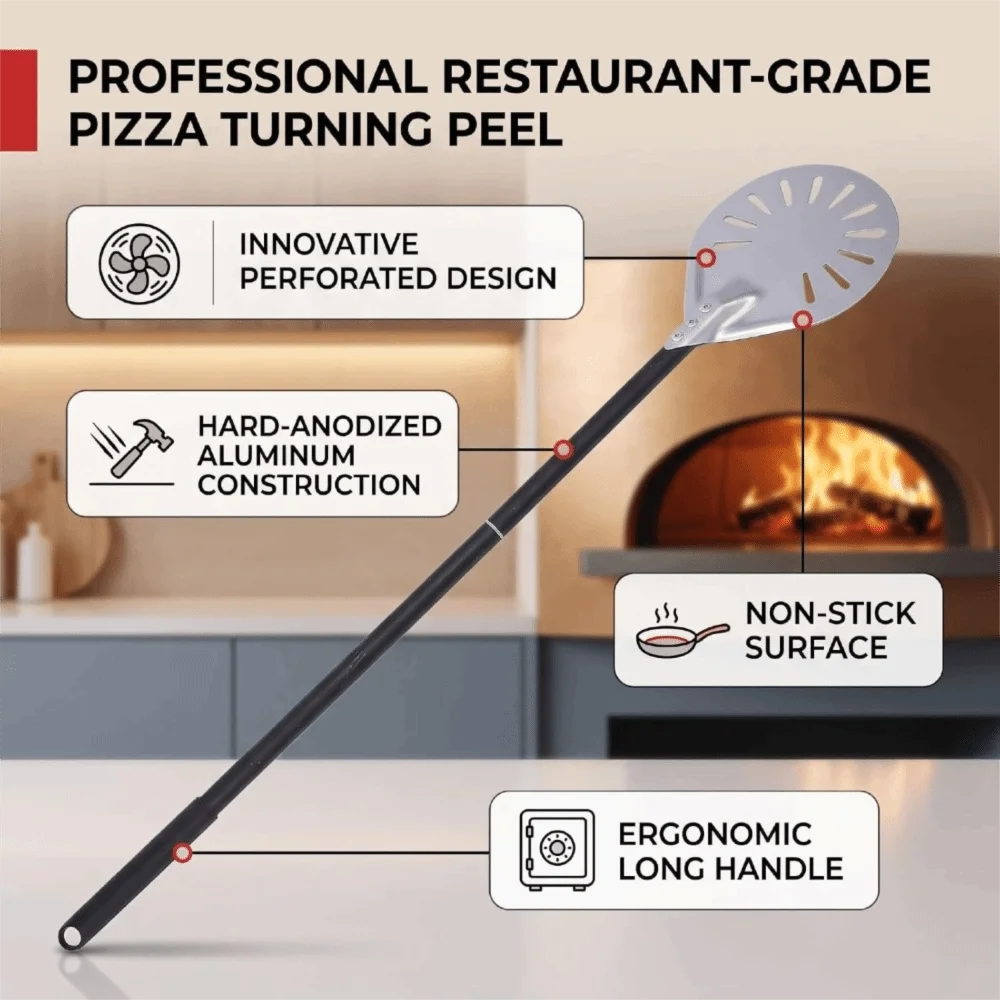 Aluminum Pizza Turning Peel Perforated Two Section Handle Pizza Paddle Hard Anodized Extra Long Handle Pizza Turner Outdoor