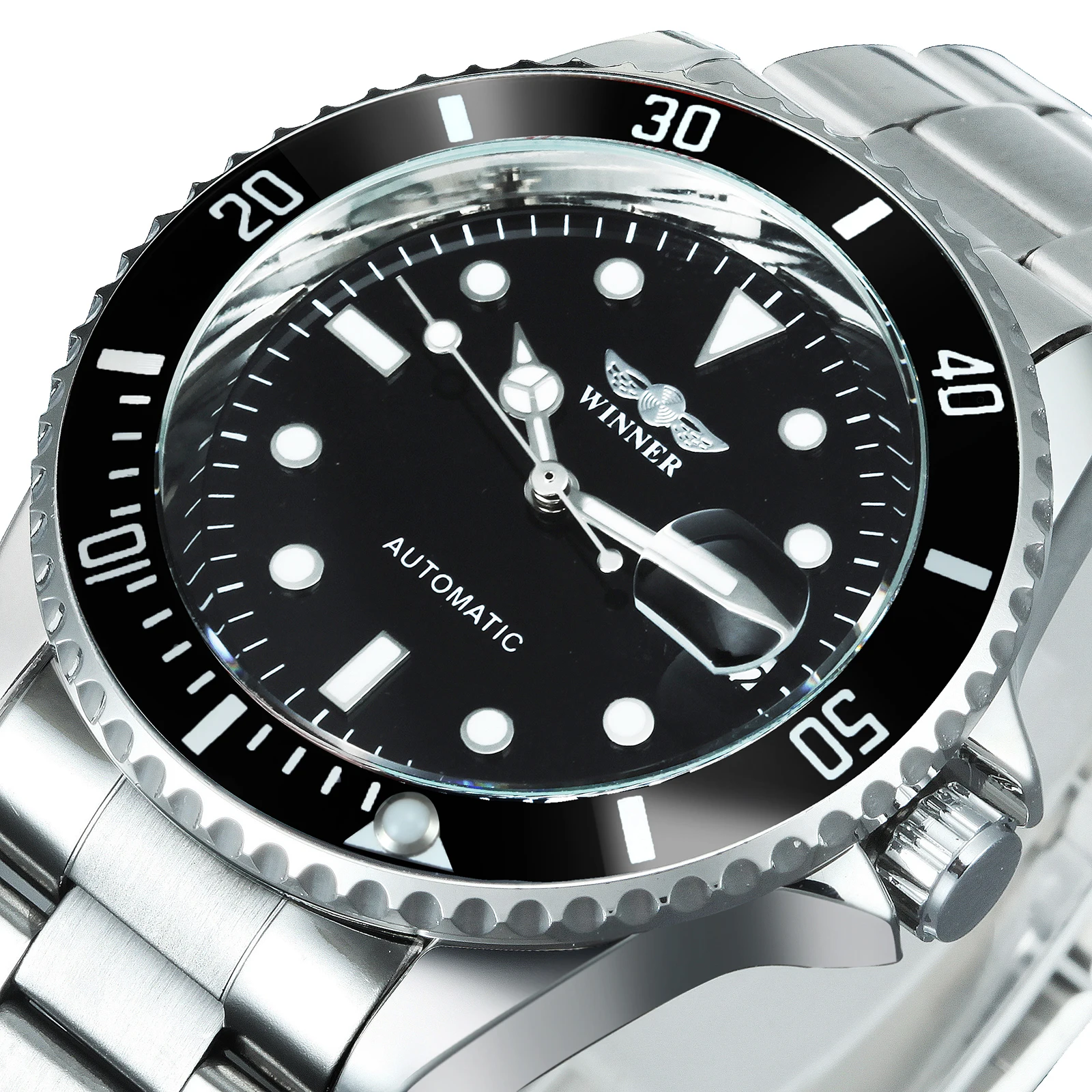 WINNER Business Mechanical Watches Luxury Brand Automatic Watch for Men Rotatable Bezel Luminous Design Steel Strap Wristwatches