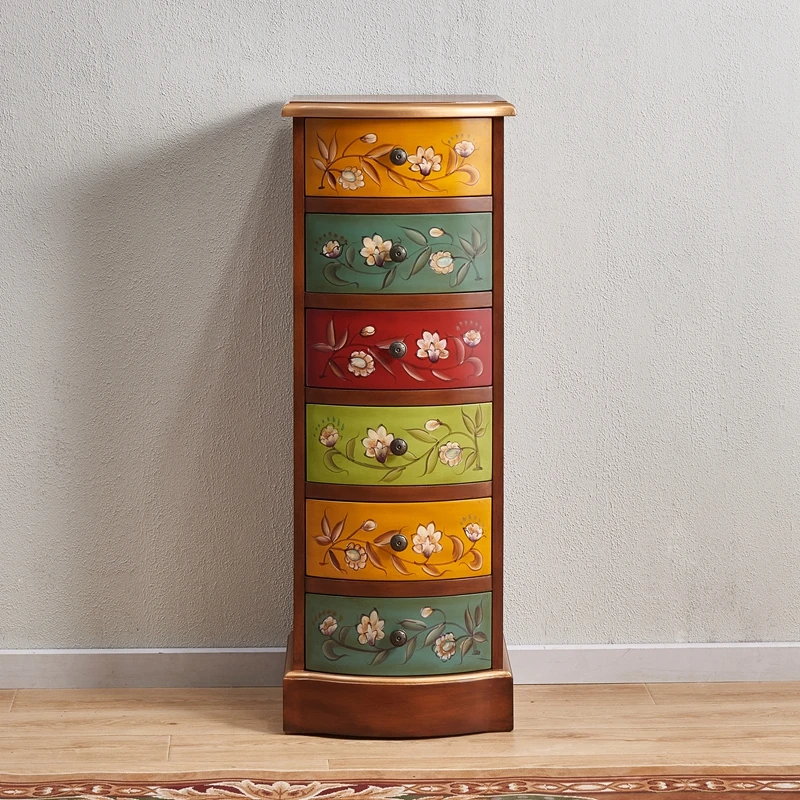 Retro painted 6 six-chest cabinet solid wood storage drawer bucket chef European Chinese narrow vertical cabinet side cabinet 40