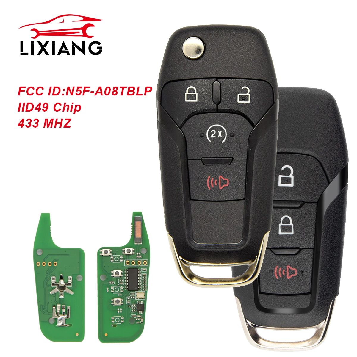 

LX 434Mhz Flip Key For Ford F-150 F-250 350 450 550 650 750 2023-2024 Remote Key 49 Chip FCC ID: N5F-A08TBLP 164-R8337 164-R8334