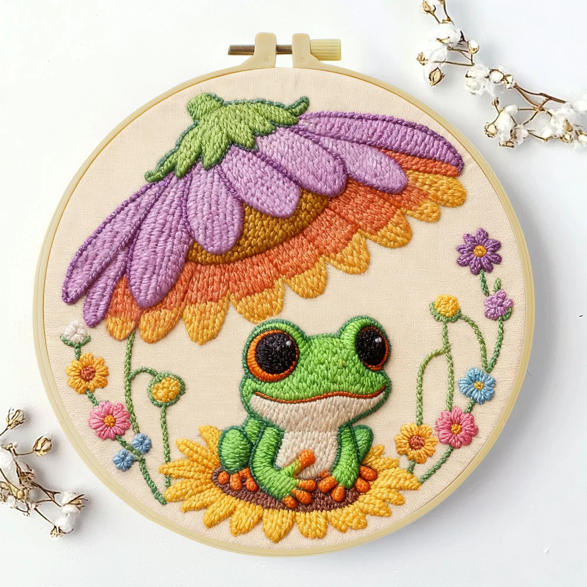 1 Stück 20X20CM/15X15CM 7,87/6,3 Zoll Frosch-Stickerei-Starter-Kit DIY-Kit DIY-Stickerei-Set Handarbeiten Nadelkunst Heimdekoration – Detail 1