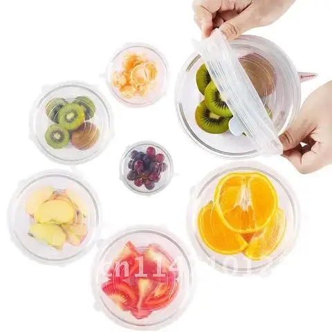 

6/12pcs Reusable Silicone Bowl Pot Lid Silicone Stretch Lids Cookware Universal Lid Food Fresh Seal Cover Kitchen Accessories