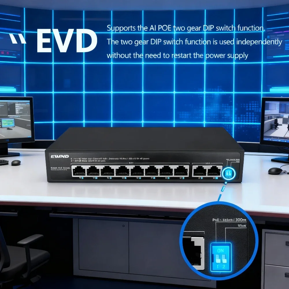 

EWIND POE Switch 6/10 Port Network Switches Ethernet Supply for IP Camera Wireless AP with Dial Code Switch for NVR or Outdoor