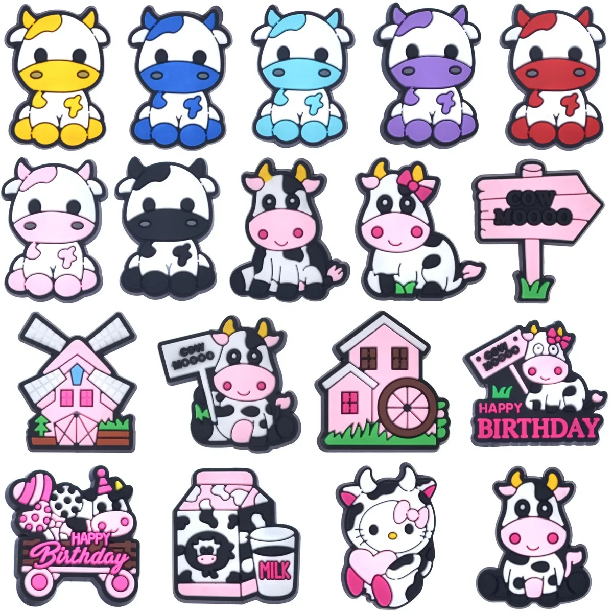 Lovely PVC Carton Pink Cow House Muticolor Shoe Buckle Charms Accessories Decorations for Clogs Wristbands Bracelet Kids Gift