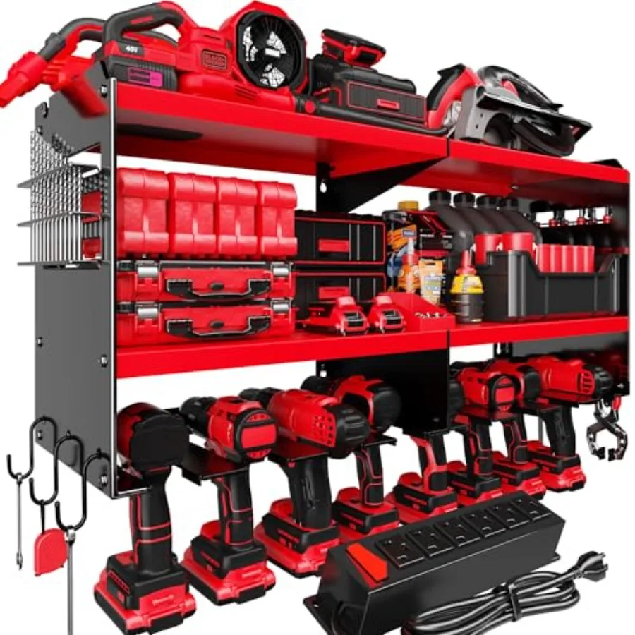 

Power Tool Organizer Wall Mount with Charging Station, 15 Min Assembly and Maximum 420lbs Load by Heavy Duty Metal, for Cordles