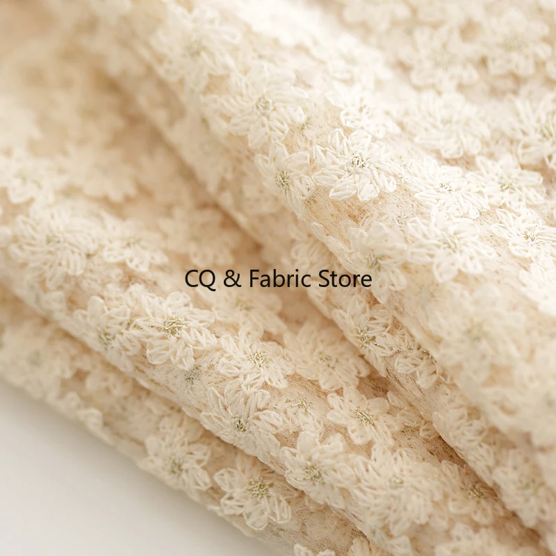 Soft small daisy embroidery mesh lace fabric skirt cheongsam clothing fabric handmade diy cloth  1 yard