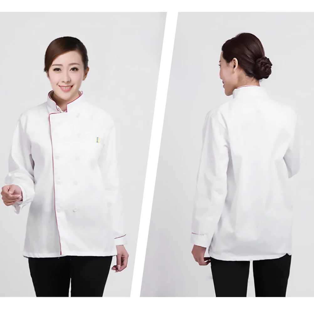 Red Embossed Long Sleeve Chef Jacket Size Xl Breathable Wearproof Kitchen Work Clothes for Restaurant Hotel Bar Outdoor Barbecue