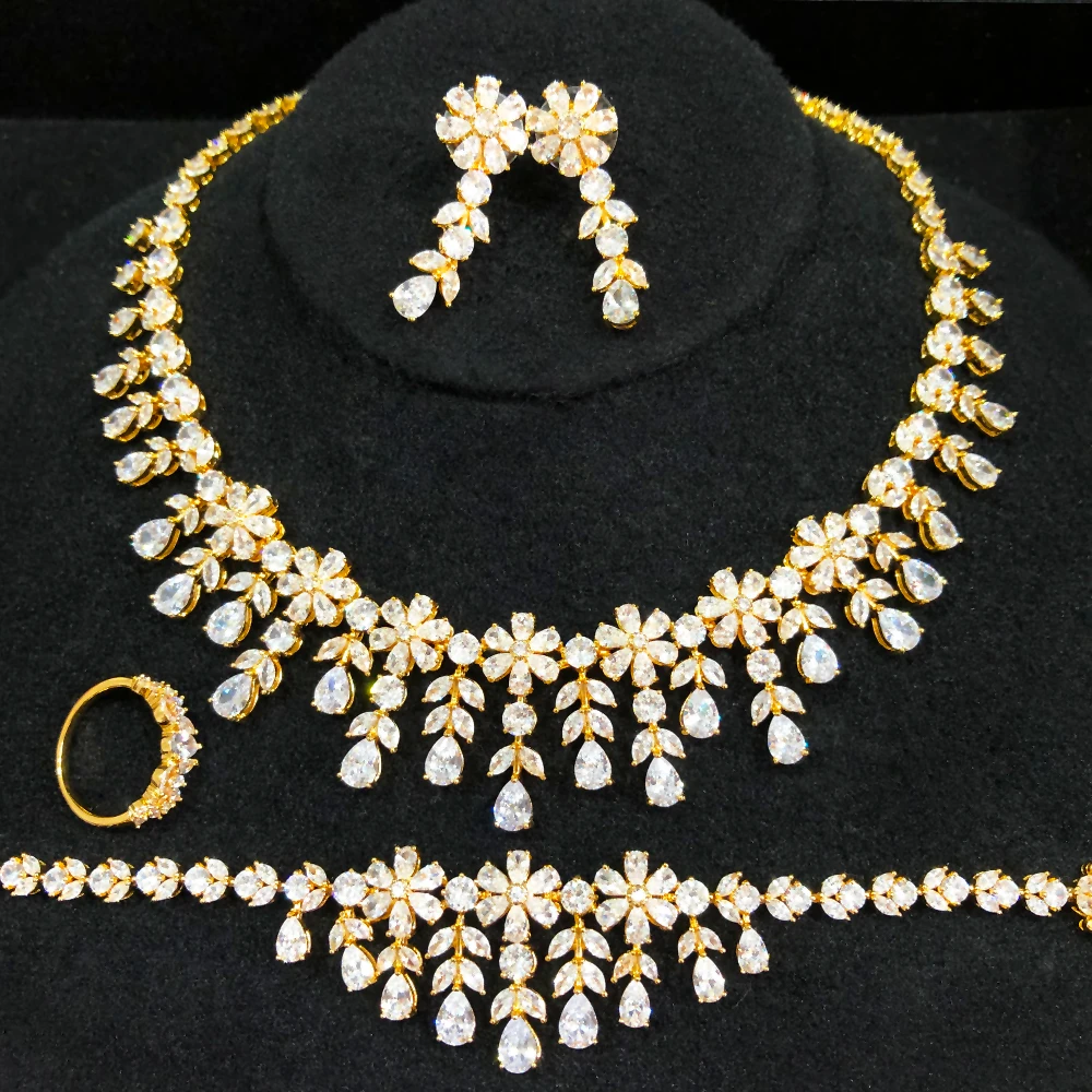 

GODKI HIPHOP PUNK 4PCS ICED OUT Miami Link Chain Indian Jewelry Set For Women Wedding Party Cubic Zircon Dubai Bridal Necklace