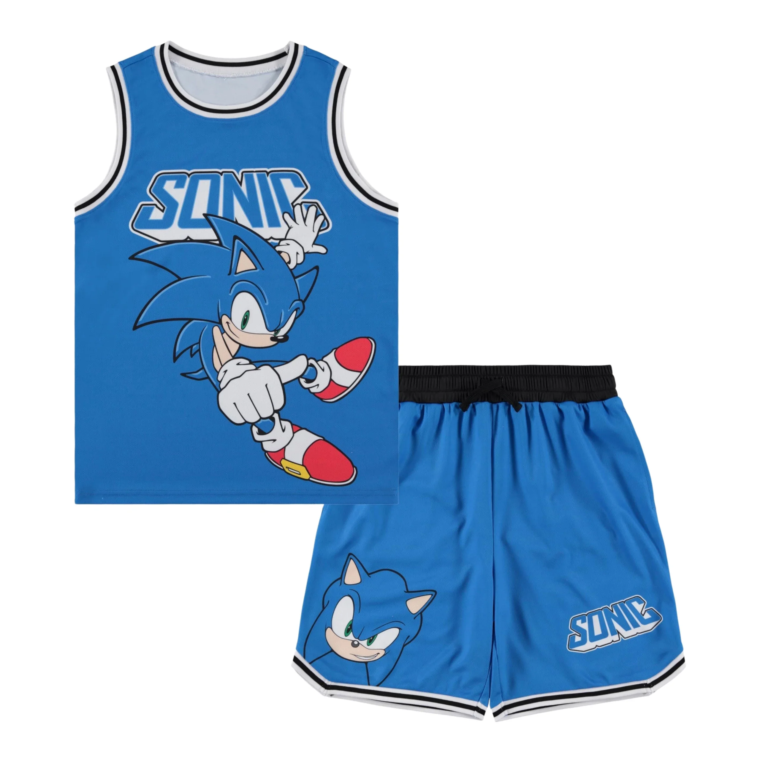 Hot Toys Sonic The Hedgehog Basketball Outfit Cartoon Adult Kids Sleeveless Tank Top & Shorts Summer Game Sports Tracksuit Set