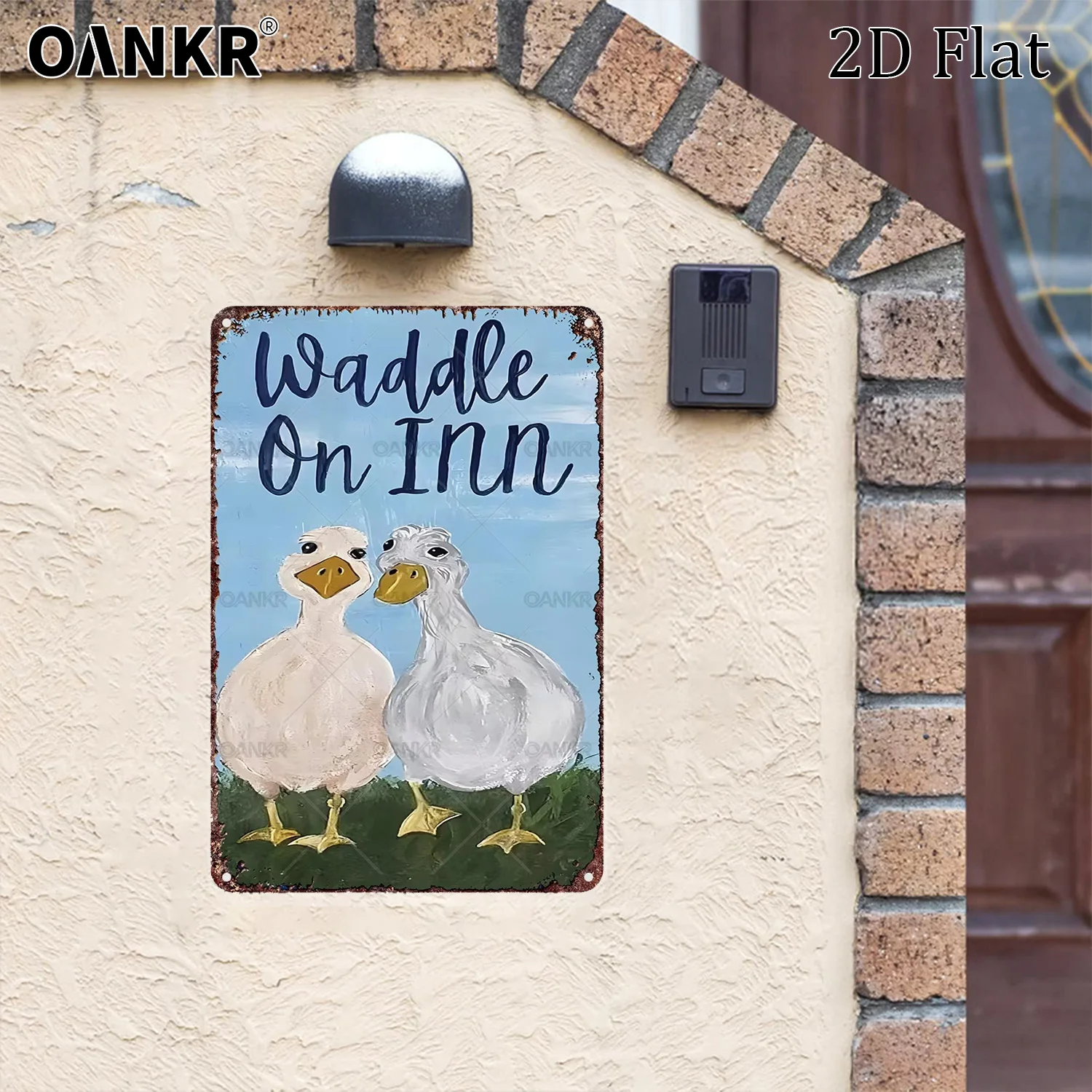 Funny Retro Metal Tin Sign, Waddle On Inn Duck Quote Wall Art Iron Painting, Farmhouse Aesthetic Hanging Decor for Home Garden