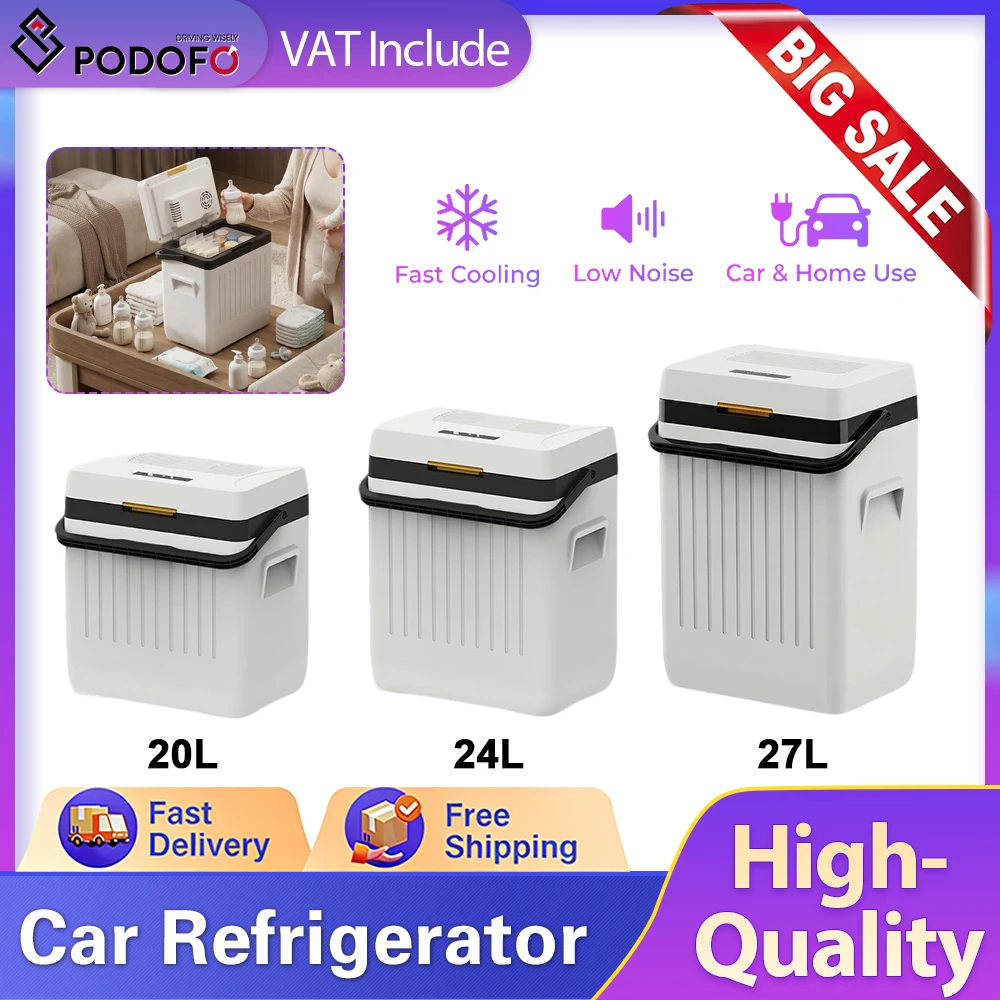 Refrigerador Portátil para Auto Podofo de 20L/24L/27L, 12V, Congelador Portátil para Exteriores, Mini Refrigerador para Auto, Refrigeradores para Picnic, 10~25 ° Nevera Eléctrica Pequeña para Mantener Frescos los Alimentos, Ideal para el Hogar, Campamentos, Viajes, Camiones y Picnic