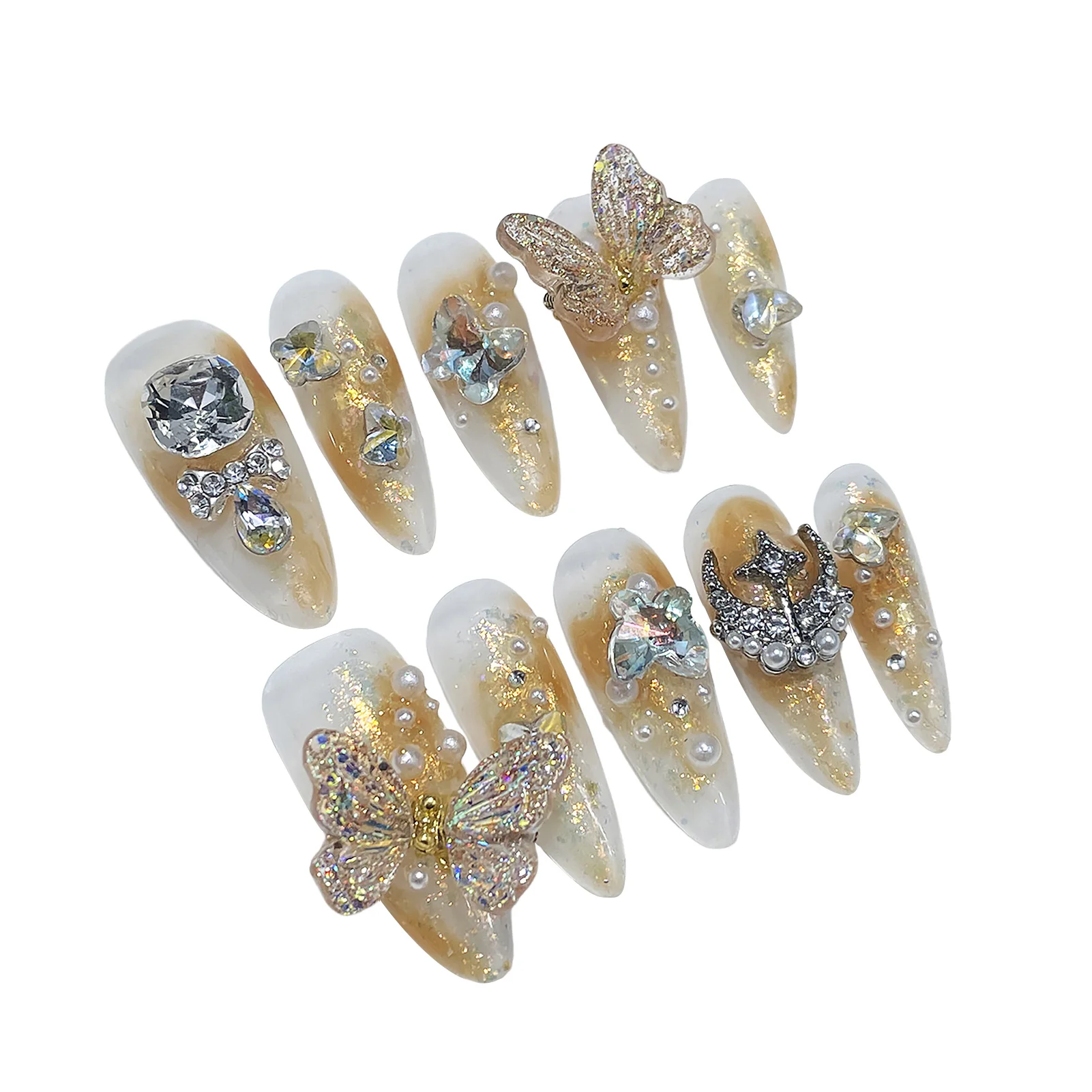 Handmade False Nails with Gold Glitter Sweet & Charming Reusable False Nails for Manicure Lovers and Beauty Bloggers