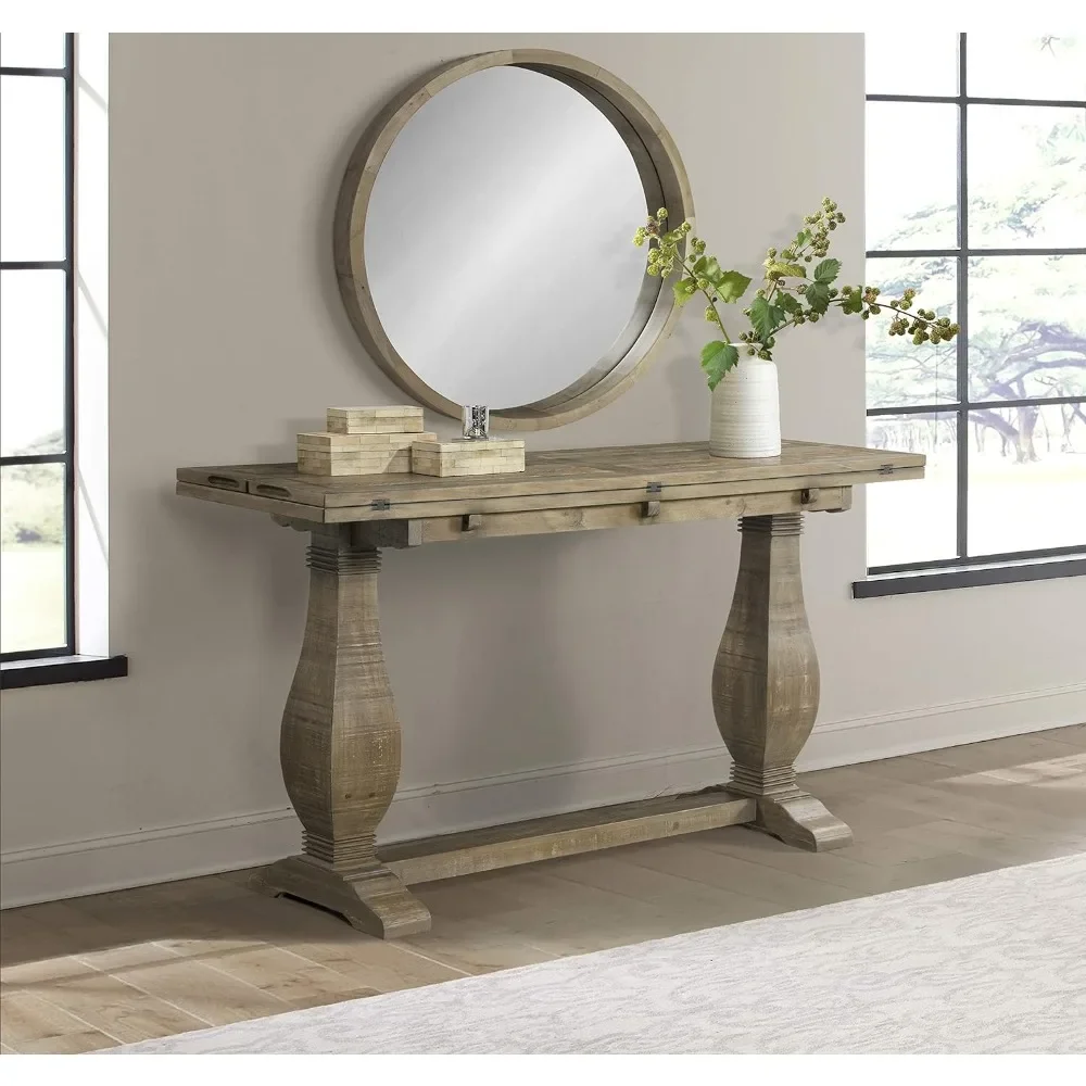 Sofa Console Table, Modular Flip Top Dining or Accent, Solid Natural Wood