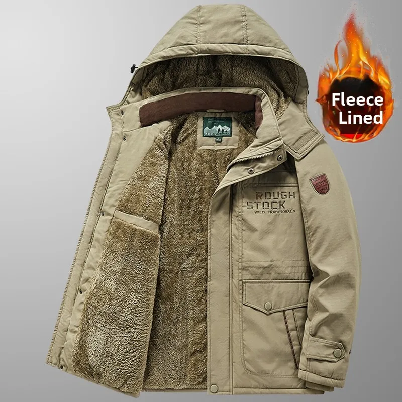 

Мужская зимняя куртка с утепленной флисовой подкладкой, хлопковая рабочая одежда, ветровка для активного отдыха, свободный крой, теплая верхняя одежда с множеством карманов