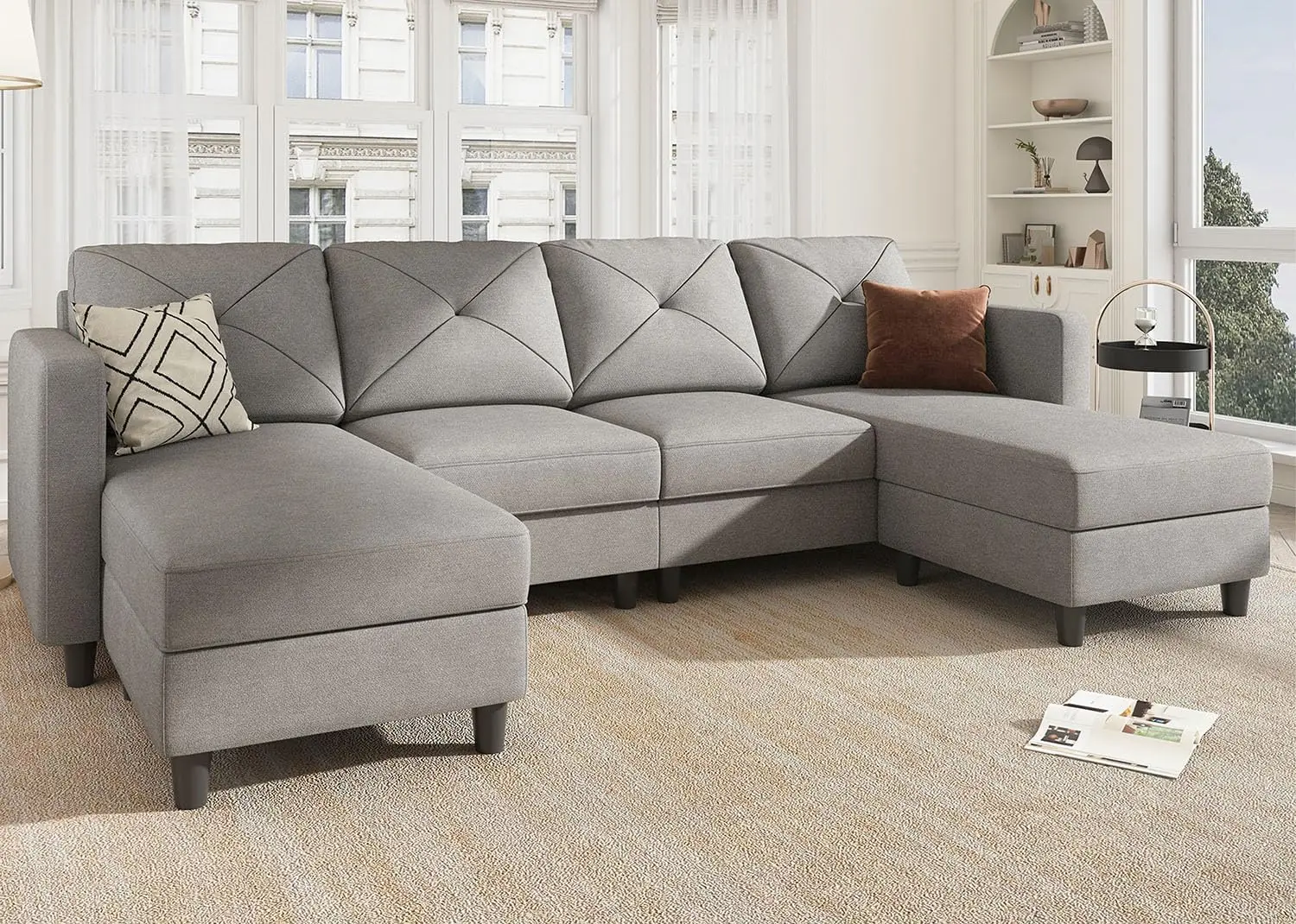 

HONBAY U Shaped Sectional Couch Convertible Sectional Couch with Double Chaise 4 Seat Sectional Sofa for Living Room