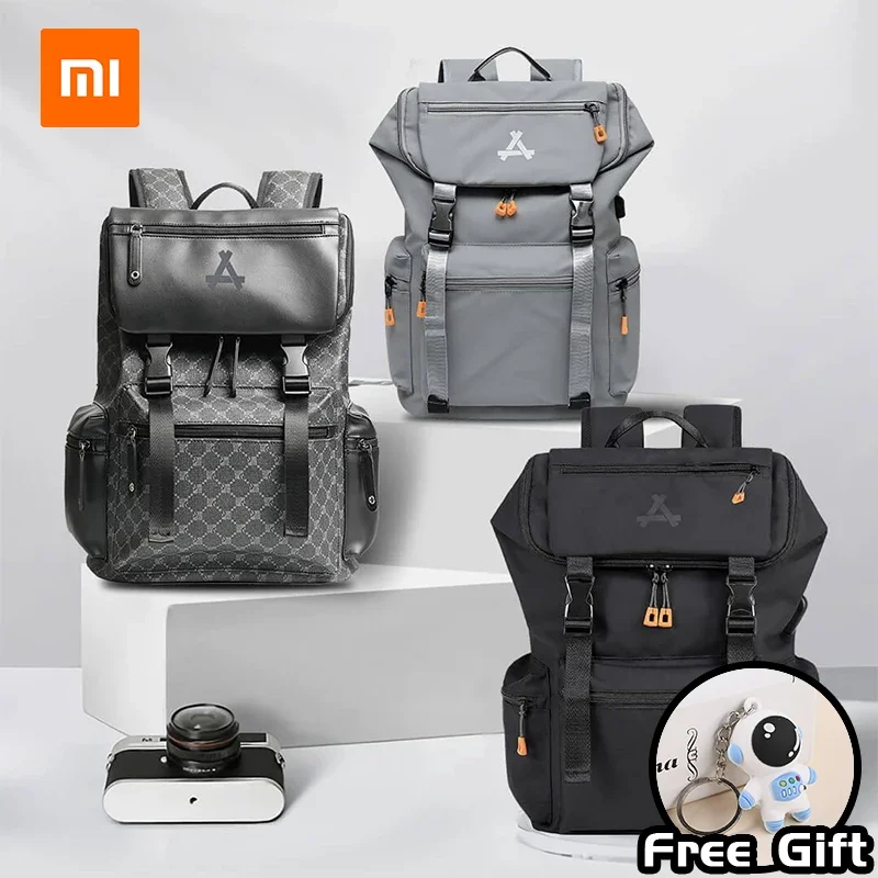 Xiaomi MQ Fashion Backpack PU Leather Large Capacity Handbag Travel USB Backpack Laptop Bag Commuter Backpack