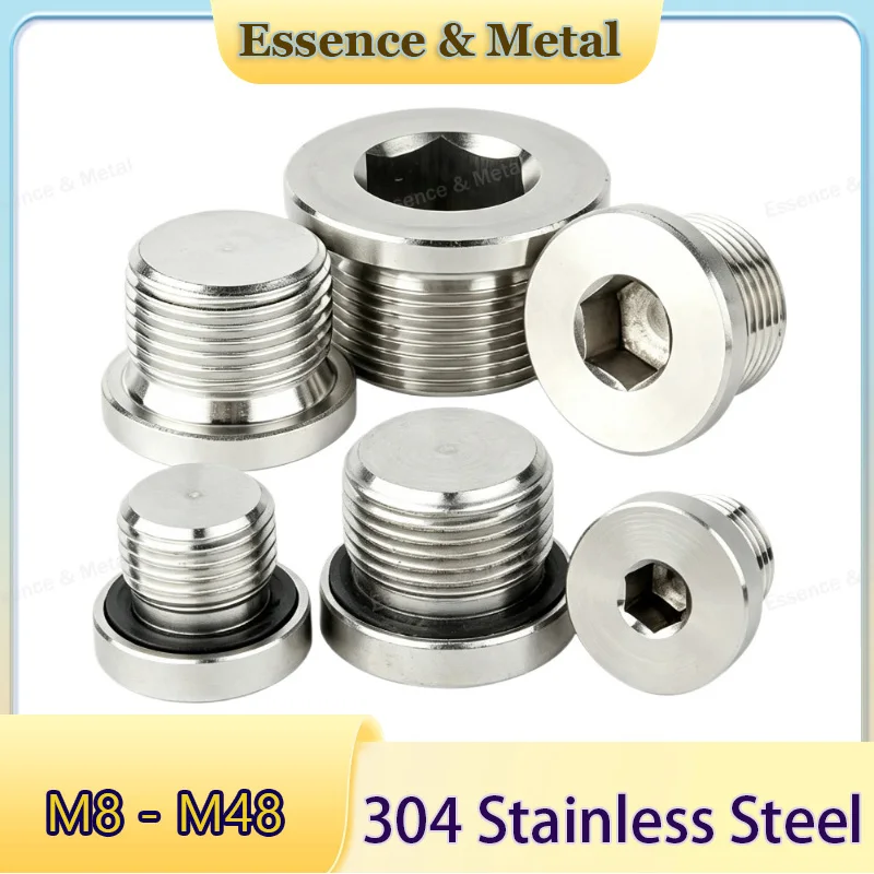 1-10PCS 304 Stainless Steel Oil Plug Throat Plug Tube M8-M48 Hexagonal ED Ring Sealing Plug Oil and Water Pipe Joint Accessories