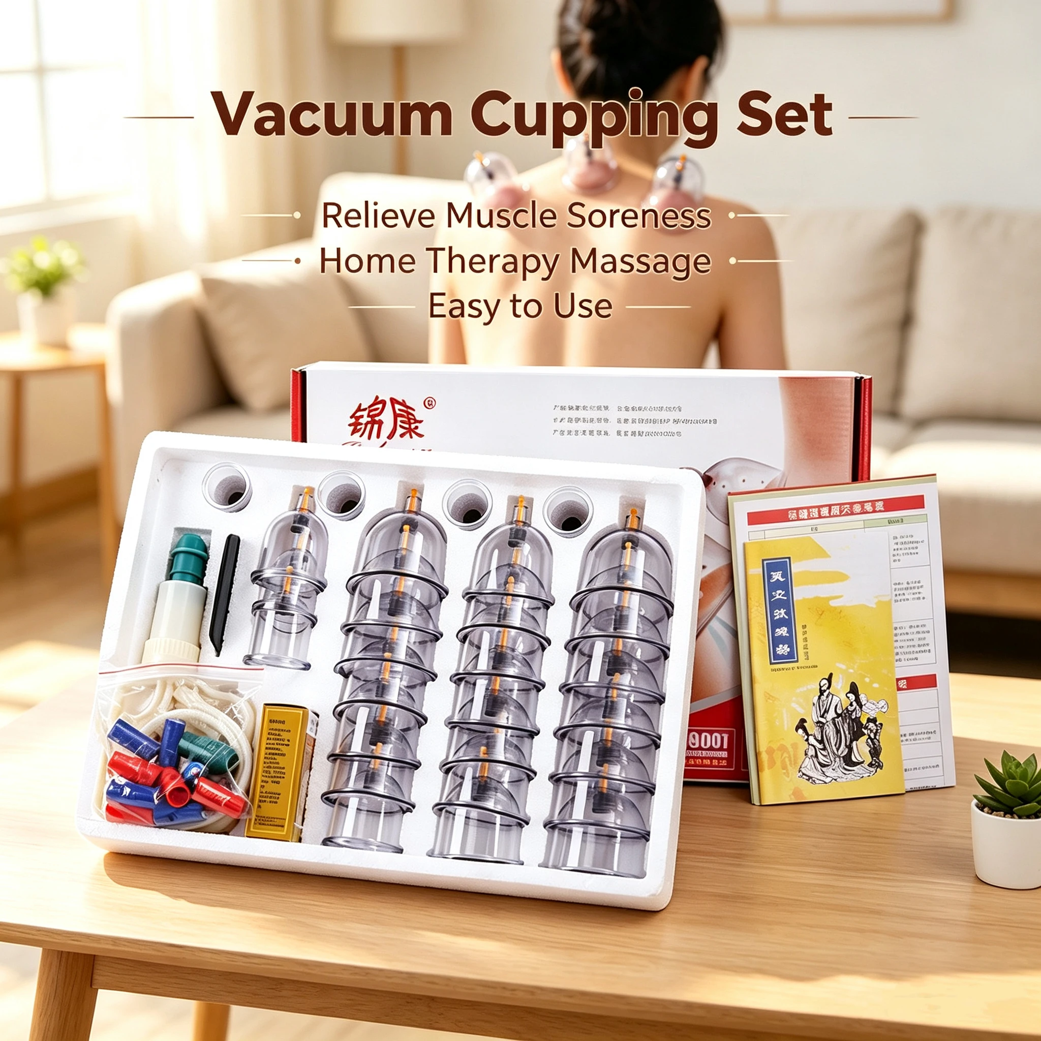 32 Cups Vacuum Cupping Set Hand Pump Chinese Massage Jars Relieve Muscle Soreness Household Physiotherapy Full Accessories Kit