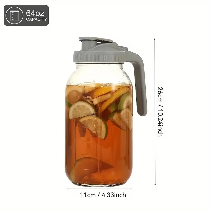 غلاية برطمان ميسون زجاجية مكونة من قطعتين سعة 64 أونصة مع غطاء ومقبض، غلاية شاي الشمس الخارجية، غلاية شاي ثلج للثلاجة، تستخدم للمكيا #3