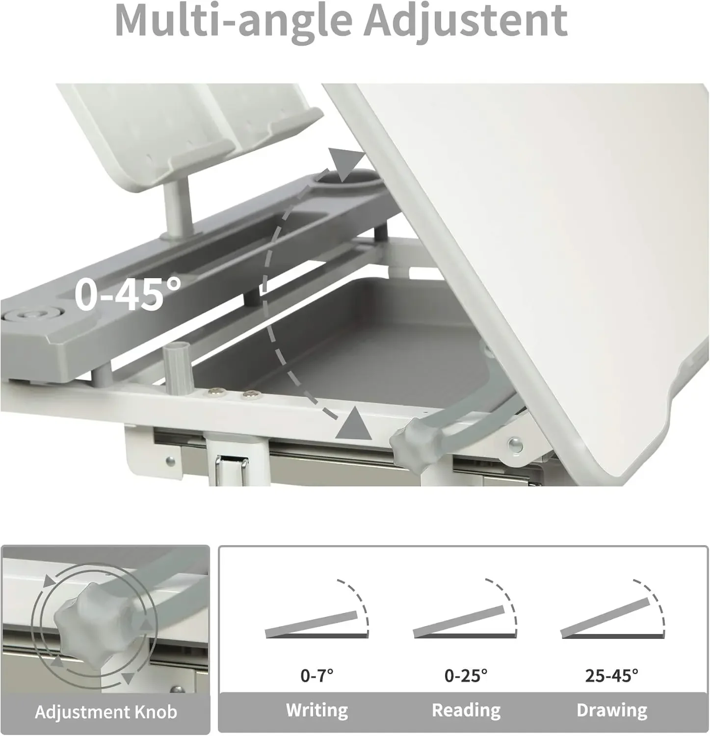 Kids Functional Desk and Chair Set, Height Adjustable Children School Study Desk with Tilt Desktop, Bookstand, LED Light,