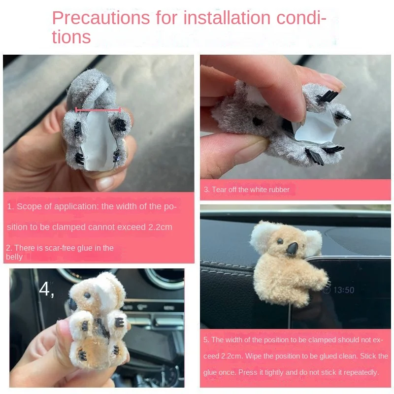 Car Rearview Mirror Central Control Screen Decoration Ornament Cute Koala Auto Interior Accessories Sun Visor Card Storage Clip