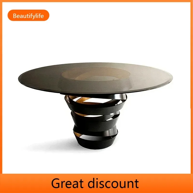V Italian Minimalist Stainless Steel Dining Table Light Luxury Living Room Special-Shaped round Table High-End Conference Ta